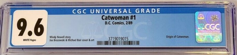 Catwoman #1 DC 1989 CGC 9.6 NM+ 1st Solo Mini Series Origin Story White Pages