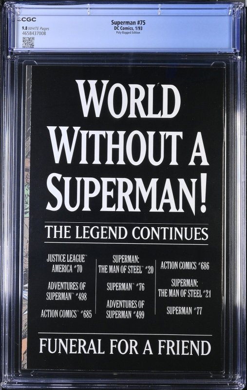 Superman #75 (1/93) Graded CGC 9.8 Poly-Bagged Edition