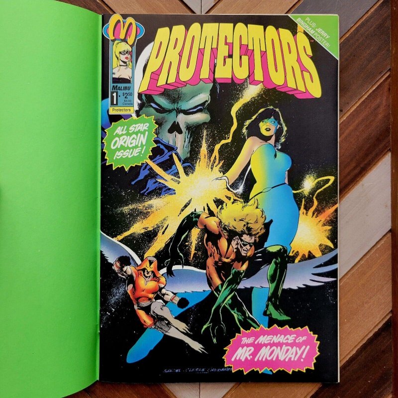 PROTECTORS #1 & PLAYBOOK #1 (Malibu 1992) HIGH-GRADE Set of 2 with Pinup Poster