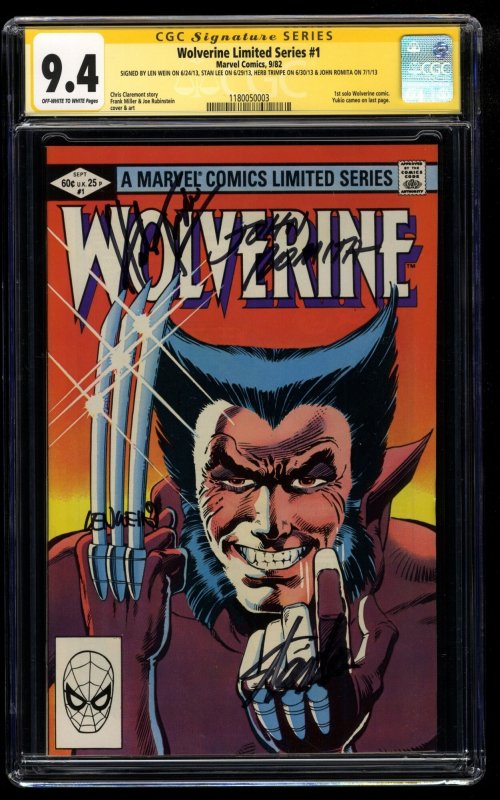 Wolverine #1 CGC NM 9.4 SS X4 Stan Lee +3 more! Limited Series Frank Miller!