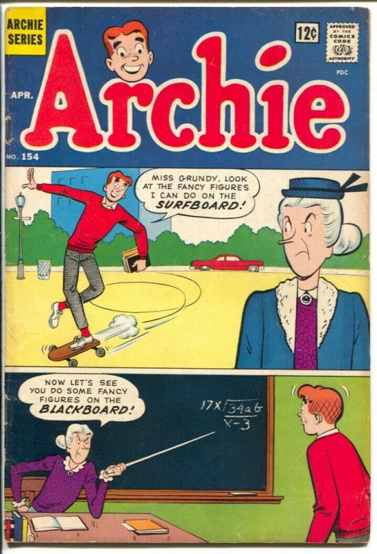 Archie #154 1965-Skateboard cover-Betty-Veronica-VG