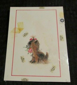 GET WELL SOON Little Dog w/ Flower & Ribbon 4.75x6.5 Greeting Card Art #6588