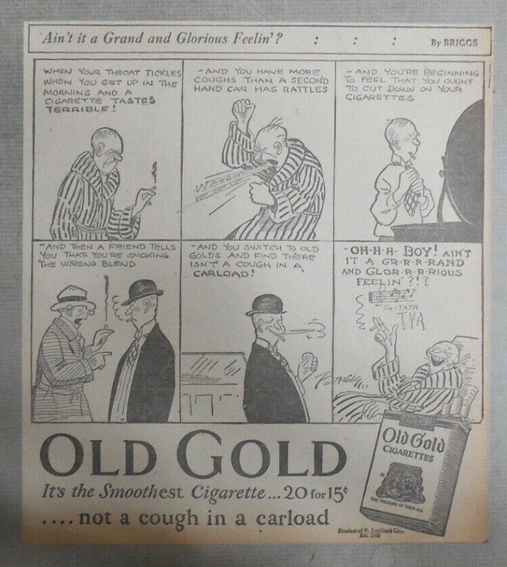 Old Gold Cigarette Ad: 3 Claire Briggs Old Gold Comic Ads 1927 Size 8 x 9 inches