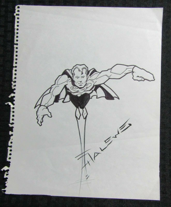 SUPERMAN Flying Ink Sketch by Halewe 9x11.5 FN 6.0 Signed