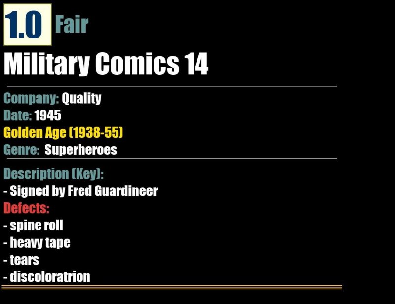 Military Comics 14 (1945) FR Signed by Fred Guardineer Quality