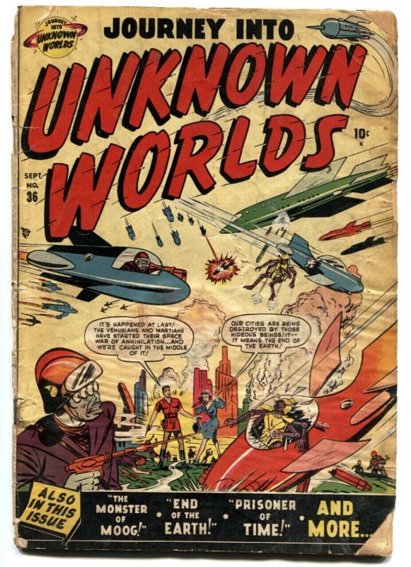 JOURNEY INTO UNKNOWN WORLDS #36 (#1) 1950-ATLAS-FIRST ISSUE-WILD COVER