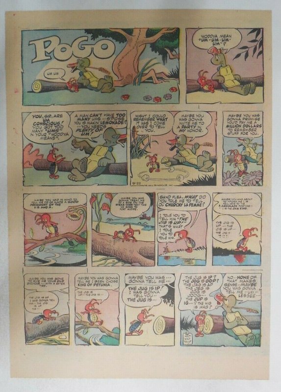 Pogo Sunday Page by Walt Kelly from 9/22/1957 Tabloid Size: 11 x 15 inches