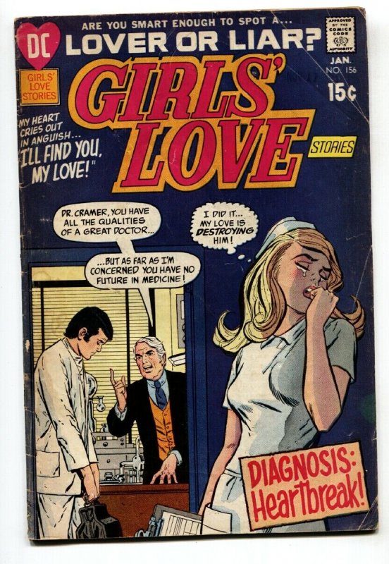 GIRLS' LOVE STORIES #156 nurse cover dc romance comic  1971