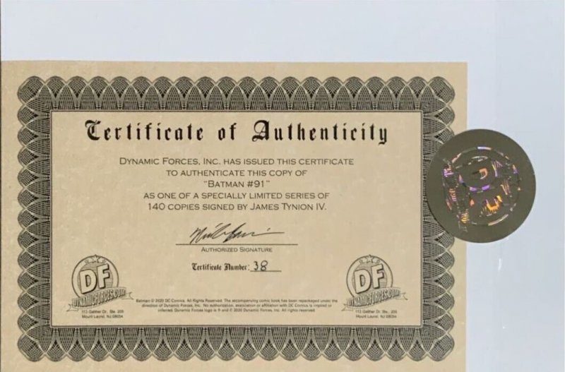 BATMAN #91 JORGE JIMINEZ COVER SIGNED BY JAMES TYNION IV W/COA