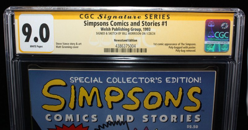 Simpsons Comics & Stories #1 (CGC 9.0) Signed & Sketched by Bill Morrison - 1993
