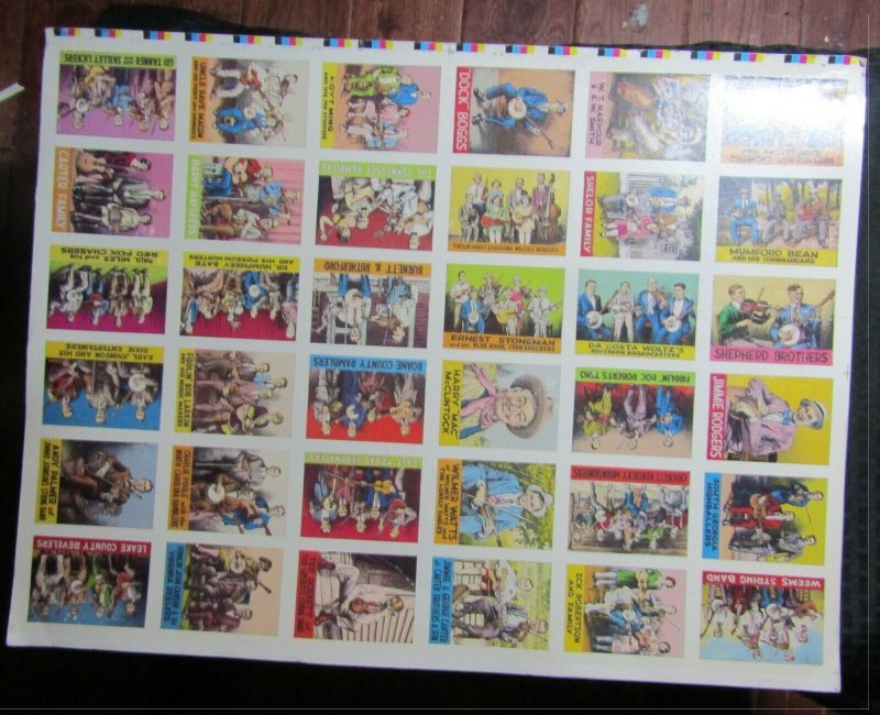 1992 PIONEERS OF COUNTRY MUSIC by Crumb Uncut Trading Card Sheet 23x17.5 FN 6.0