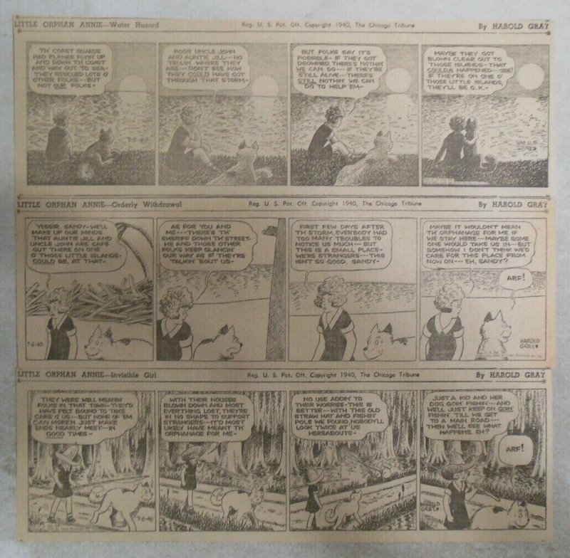 (77) Little Orphan Annie Dailies by Gray from 7-9,1940 Size: 3 x 10 inches 