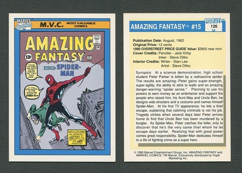 1990 Marvel Comics Card  #126 (Amazing Fantasy #15 Cover) / NM_MT+