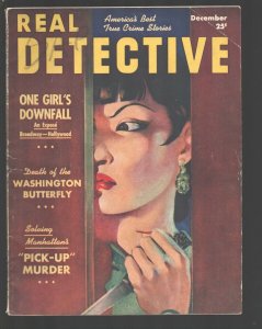 Real Detective 12/1938-Oriental woman with knife cover-Hollywood's Peeping To...