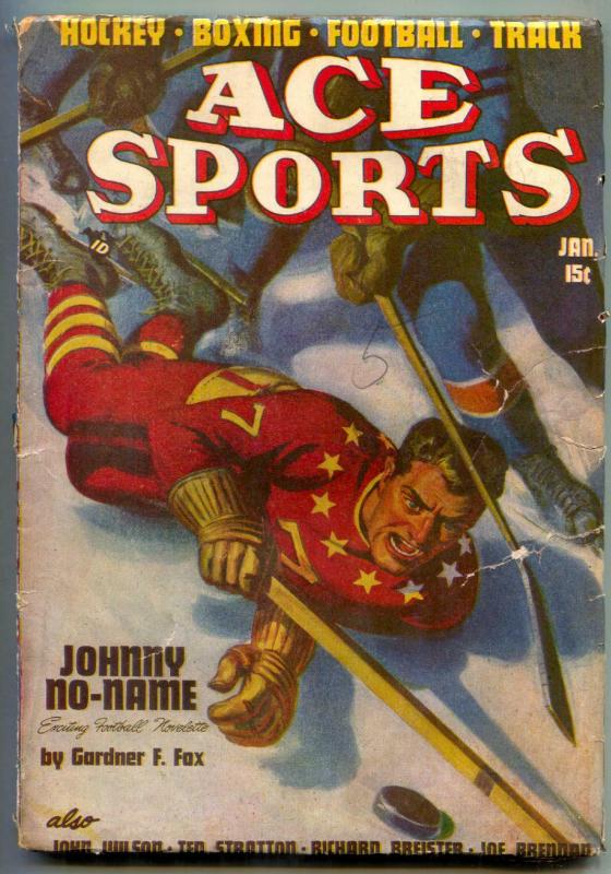 Ace Sports Pulp January 1948- Gardner Fox- Hockey VG-