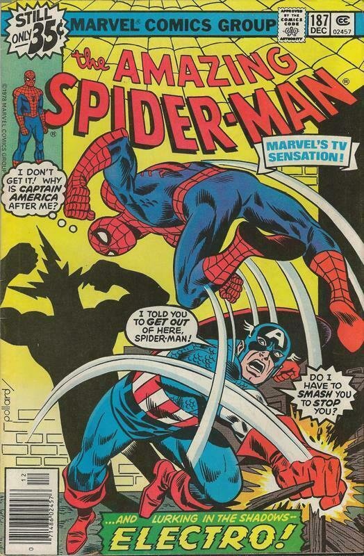 Amazing Spiderman #187 ORIGINAL Vintage 1978 Marvel Comics Captain America