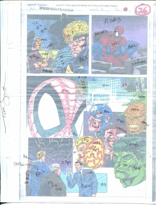 Spider-Man / X-Factor #1 Hand Painted  Colorguide  Page 26-Capt America-Thing-FN