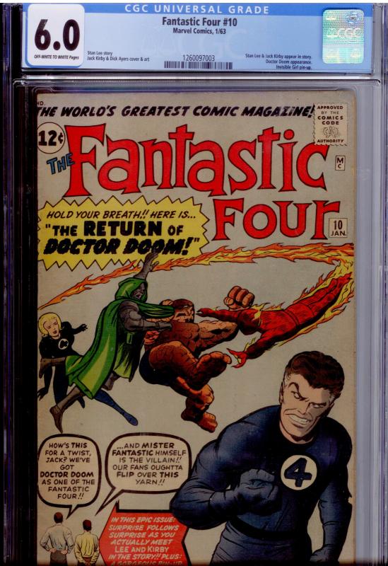 Fantastic Four #10 CGC 6.0 OW/White pages  3rd DOCTOR DOOM - Movie soon!