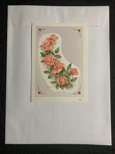 HAPPY VALENTINES DAY Pink Roses with Hearts 5x7 Greeting Card Art #44