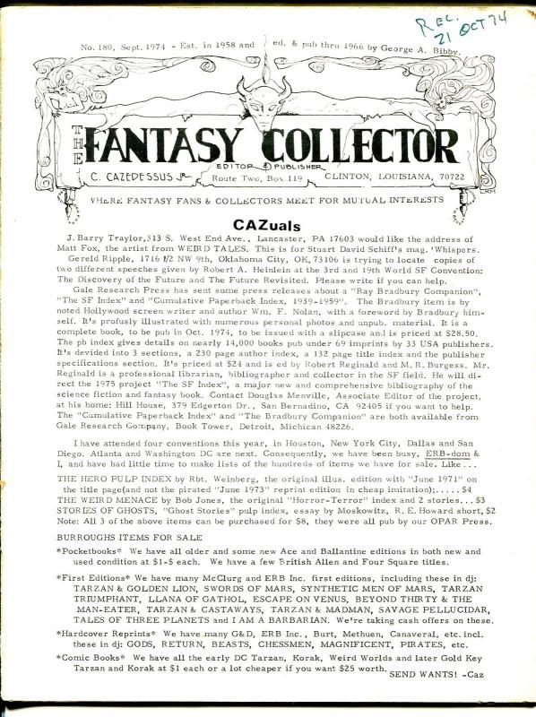 Fantasy Collector #180 1974-Caz-early comic buying/selling resource-pulps-VG