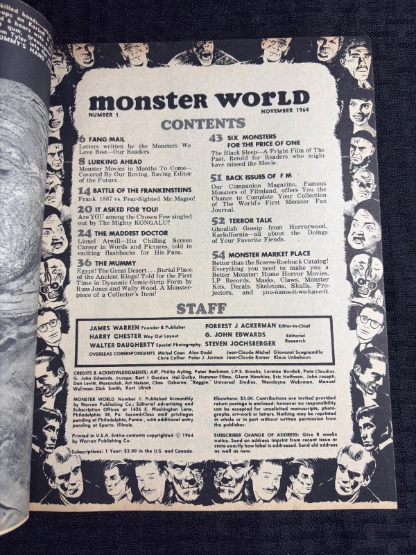 1964 MONSTER WORLD Magazine #1 FN- 5.5 Frankenstein / Wally Wood / Wolfman