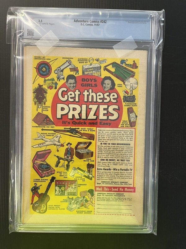 ADVENTURE COMICS #242 (1957) CGC GRADED 3.5 KRYPTON KID SUPERBOY PROSHIPPER