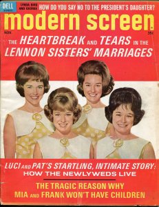 MAG: Modern Screen Magazine November 1966- Lennon Sisters- Liz Taylor- Beatles