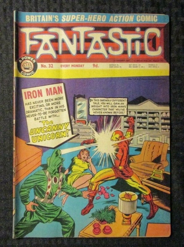 1967 FANTASTIC Power UK Comic #32 FN+ 6.5 Thor / Iron Man / X-Men / Kraven