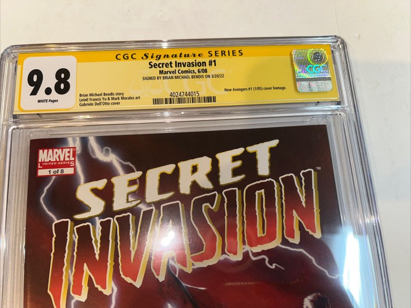 Secret Invasion (2008) # 1 (CGC SS 9.8 WP) Signed Michael Bendis |