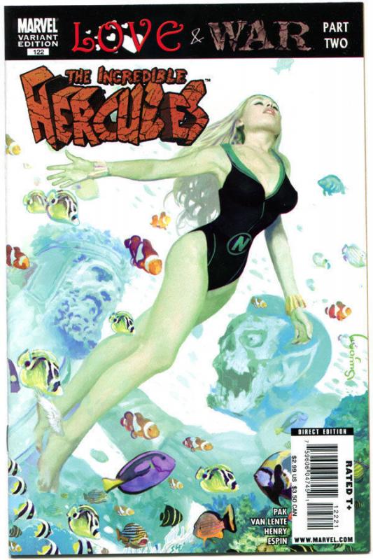 INCREDIBLE HERCULES #122, NM-, Variant, vs Sub-Mariner,Marvel Zombie,Suydam,2008