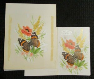 GET WELL SOON Butterfly & Flowers 7.5x9.5 Greeting Card Art #9531 w 2 Cards