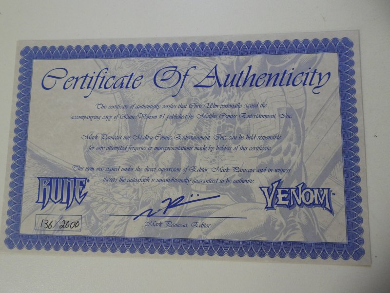 Rune vs. Venom (1995) Signed W/ COA! NM Condition
