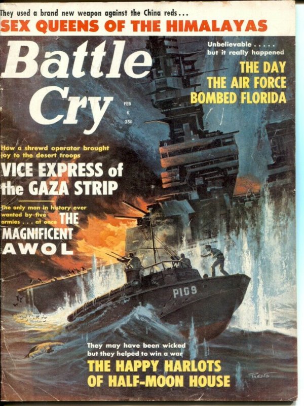 Battle Cry 2/1963-PT Boat cover-Hitler's Amazon Women-cheesecake-VG