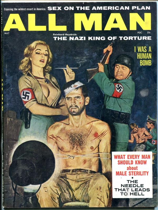 All Man Magazine May 1961- Nazi torture cover- tattoo needle diseases F/VF