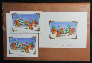 CHRISTMAS Teddy Bears Tree & Sleigh 10x7.5 Greeting Card Art #X0004 w/ 6 Cards