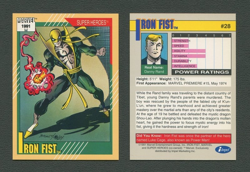 1991 Marvel Comics II  Card  #28 ( Iron Fist )  MINT