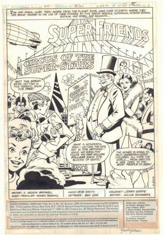 Super Friends #35 p.1 'Circus of the Super-Stars' Splash 1980 by Romeo Tanghal