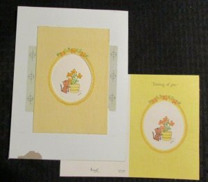 THINKING OF YOU Cute Chipmunk w/ Flowers 7x9.5 Greeting Card Art #9406 w 3 Cards