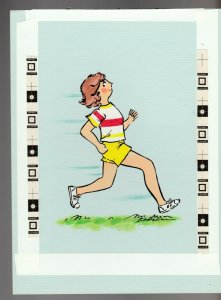 HAPPY BIRTHDAY Cute Woman Jogging 7.5x10 Greeting Card Art #B8830