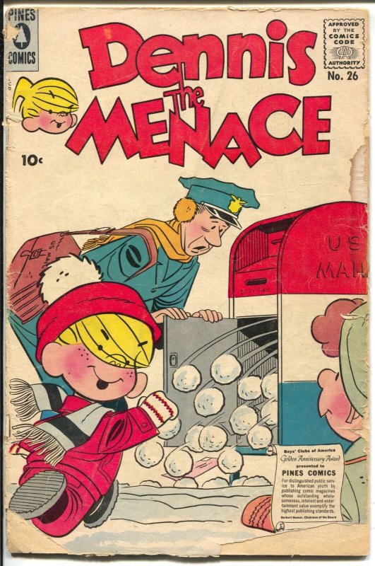 Dennis The Menace #26 1958-Pines-mailman prank cover-classic humor-G