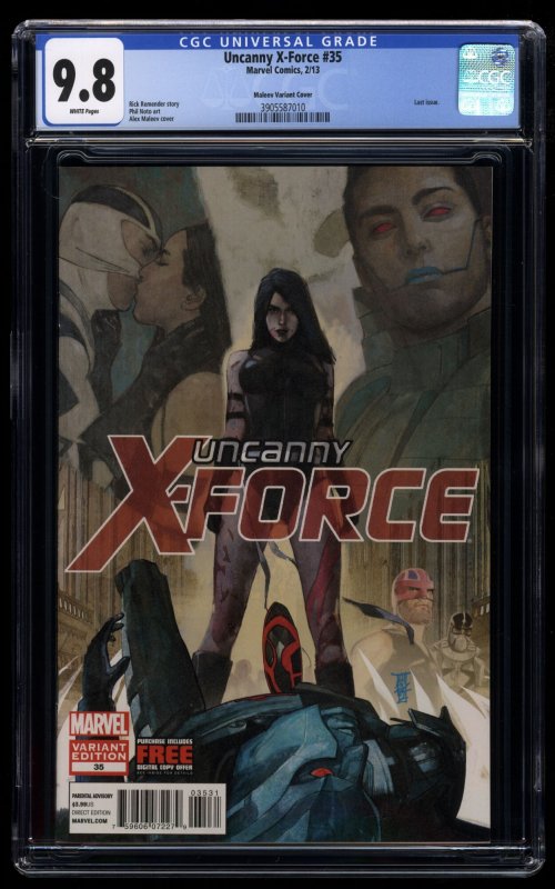 Uncanny X-Force #35 CGC NM/M 9.8 White Pages Maleev Variant Final Issue Scarce!