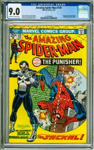 The Amazing Spider-Man #129 (1974) CGC 9.0! OWW Pages! 1st App of the Punisher!