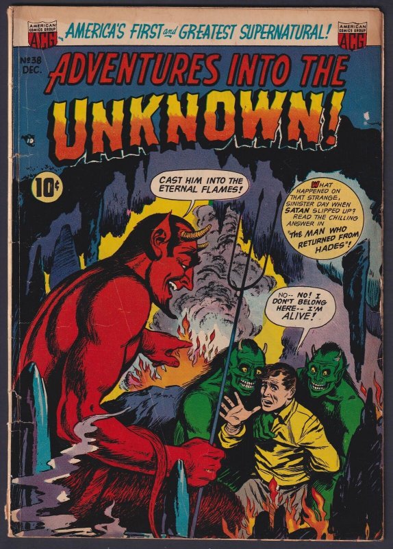 Adventures into the Unknown #38 1952 ACG Devil Atom Bomb panel 3.0 GD/VG comic