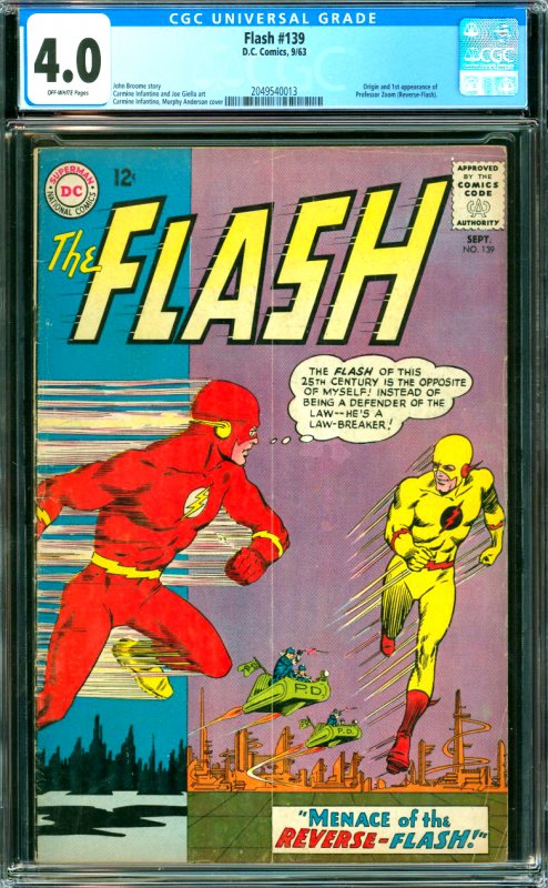 Flash #139 CGC Graded 4.0 Origin and 1st appearance of Profersor Zoom (Revers...