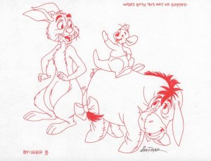 Winnie-the-Pooh Disney Red Ink Concept Art Eeyore Roo BY-1689 B by Mike Royer