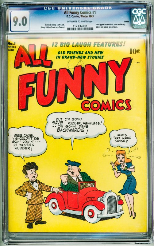 All Funny Comics #1 (1943) CGC 9.0! OWW Pages! Toledo Copy! Cracked slab see pic