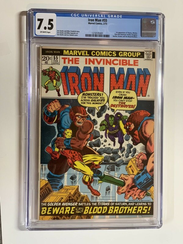 Iron Man 55 Cgc 7.5 Ow Pages Marvel Bronze 1st Thanos