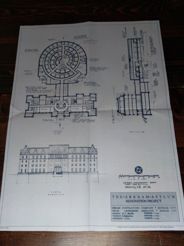 Arkham Asylum Renovation Project Blueprints 1992 Batman 13 x 17