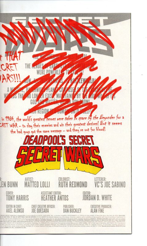 Deadpool's Secret Secret Wars #2 Bachalo Variant - 1st Gwenpool - KEY- 2015 - NM