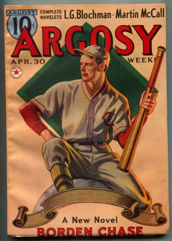 Argosy Pulp April 30 1938-Borden Chase- Baseball cover FN-